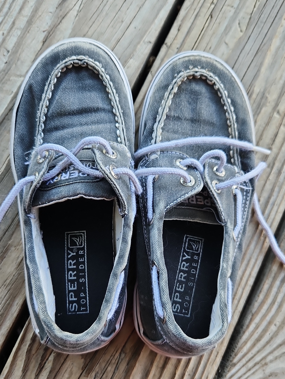 Sperry Kids Grey Canvas Boat Shoes with Light Pink Laces